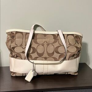 Coach Tan and Cream Signature Tote